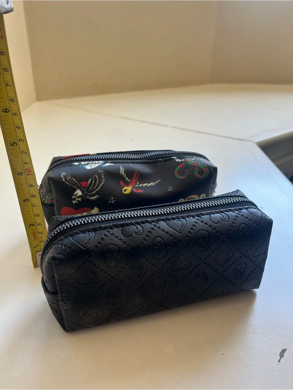 Ed Hardy 4 Piece Cosmetic Bag Set Leopard Red Heart Tattoo Skull